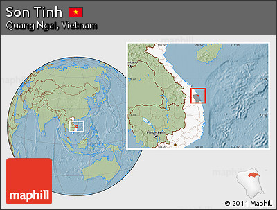 Savanna Style Location Map of Son Tinh, highlighted country, highlighted parent region, hill shading