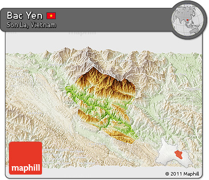Physical 3D Map of Bac Yen, lighten