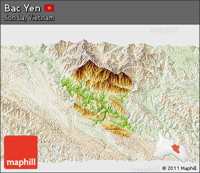 Physical 3D Map of Bac Yen, lighten