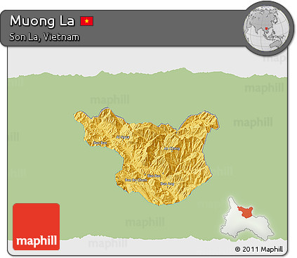 Savanna Style 3D Map of Muong La, single color outside