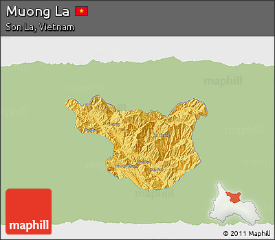 Savanna Style 3D Map of Muong La, single color outside