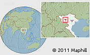 Savanna Style Location Map of Muong La, highlighted country, hill shading