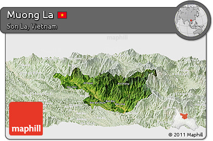 Satellite Panoramic Map of Muong La, lighten
