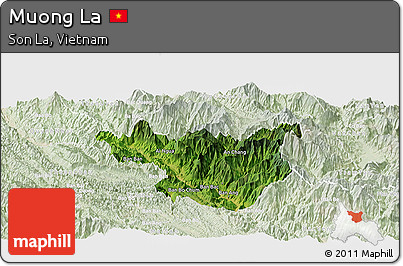 Satellite Panoramic Map of Muong La, lighten