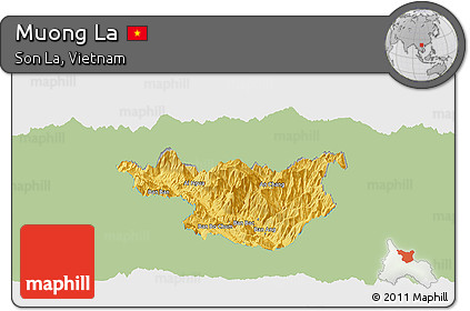Savanna Style Panoramic Map of Muong La, single color outside