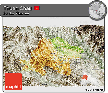 Physical 3D Map of Thuan Chau, semi-desaturated
