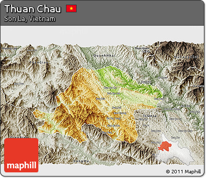 Physical 3D Map of Thuan Chau, semi-desaturated