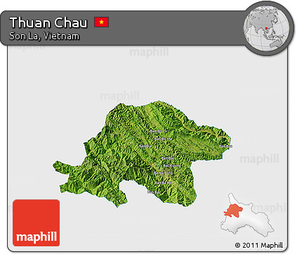 Satellite 3D Map of Thuan Chau, single color outside