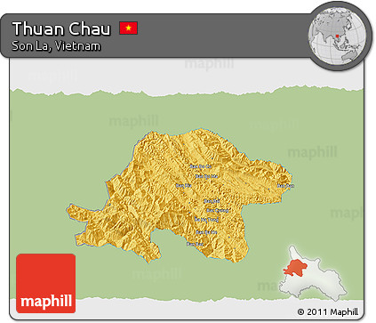 Savanna Style 3D Map of Thuan Chau, single color outside