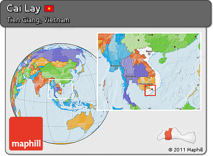 Political Location Map of Cai Lay, highlighted country, within the entire country