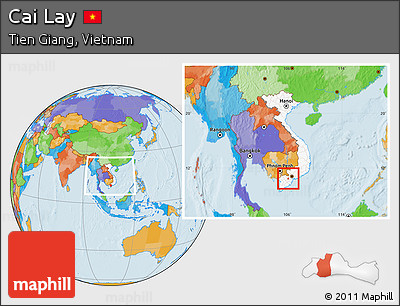 Political Location Map of Cai Lay, highlighted country, within the entire country