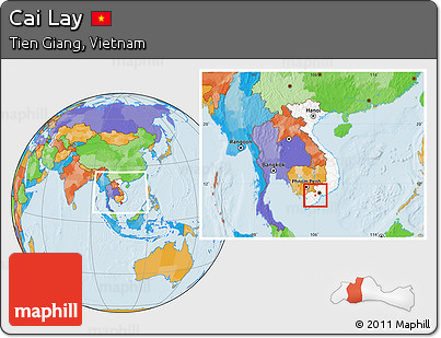 Political Location Map of Cai Lay, highlighted country, within the entire country