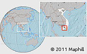 Gray Location Map of Go Cong Tay, highlighted country, within the entire country, hill shading