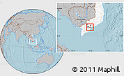 Gray Location Map of Go Cong Tay, highlighted country, highlighted parent region, hill shading