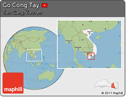 Savanna Style Location Map of Go Cong Tay, highlighted country, highlighted parent region, within the entire country