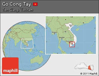 Savanna Style Location Map of Go Cong Tay, highlighted country, highlighted parent region, within the entire country