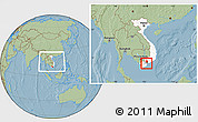 Savanna Style Location Map of Go Cong Tay, highlighted country, highlighted parent region, within the entire country, hill shading
