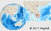 Shaded Relief Location Map of Go Cong Tay, within the entire country