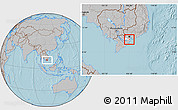 Gray Location Map of Go Cong, highlighted parent region, hill shading