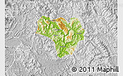 Physical Map of Na Hang, lighten, desaturated