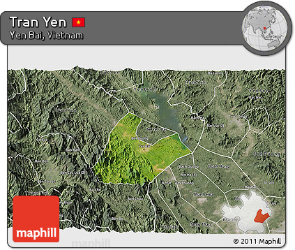 Satellite 3D Map of Tran Yen, semi-desaturated