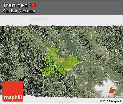 Satellite 3D Map of Tran Yen, semi-desaturated