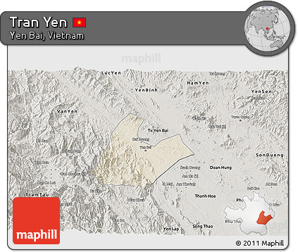Shaded Relief 3D Map of Tran Yen, semi-desaturated