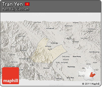 Shaded Relief 3D Map of Tran Yen, semi-desaturated