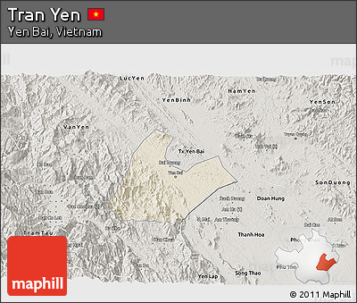 Shaded Relief 3D Map of Tran Yen, semi-desaturated