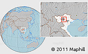 Gray Location Map of Tran Yen, highlighted country, highlighted parent region, hill shading