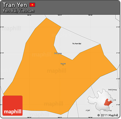 Political Simple Map of Tran Yen, single color outside, borders and labels