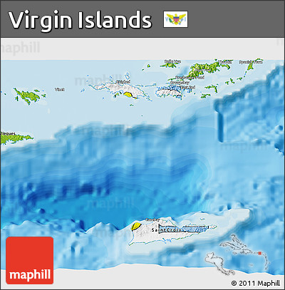 Flag 3D Map of Virgin Islands, physical outside, bathymetry sea, flag rotated
