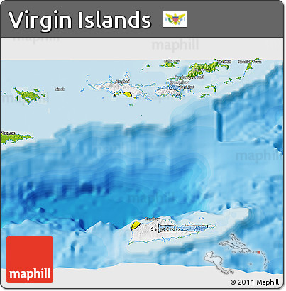 Flag 3D Map of Virgin Islands, physical outside, bathymetry sea, flag rotated