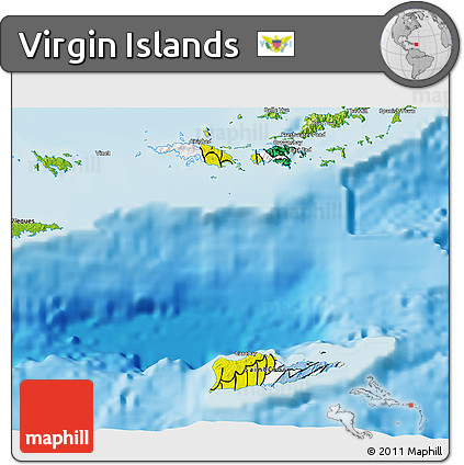 Flag 3D Map of Virgin Islands, physical outside, flag aligned to the middle