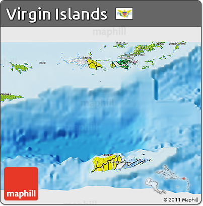 Flag 3D Map of Virgin Islands, physical outside, flag aligned to the middle