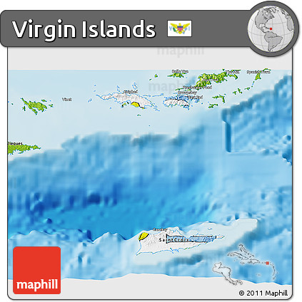 Flag 3D Map of Virgin Islands, physical outside, flag rotated