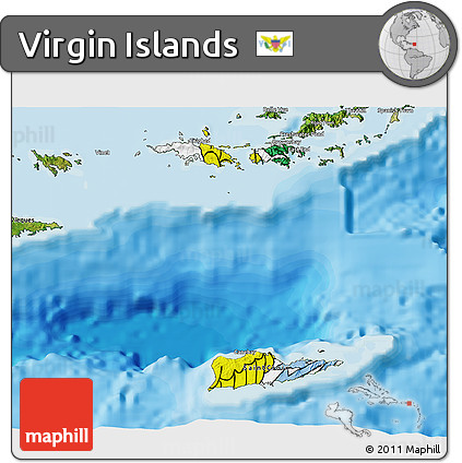 Flag 3D Map of Virgin Islands, satellite outside, bathymetry sea, flag aligned to the middle