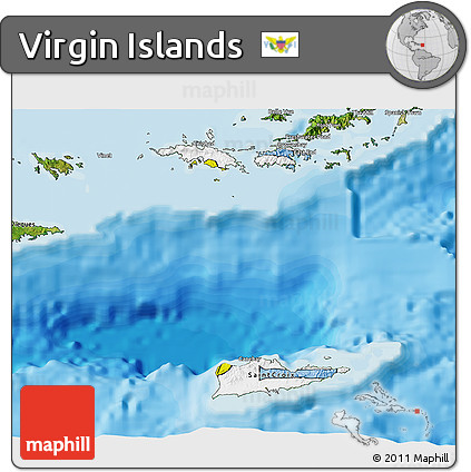 Flag 3D Map of Virgin Islands, satellite outside, bathymetry sea, flag rotated