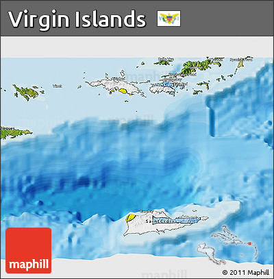 Flag 3D Map of Virgin Islands, satellite outside, bathymetry sea, flag rotated