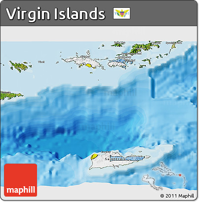 Flag 3D Map of Virgin Islands, satellite outside, bathymetry sea, flag rotated