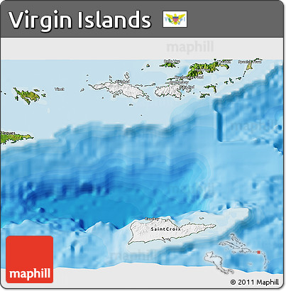Flag 3D Map of Virgin Islands, satellite outside, bathymetry sea