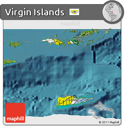 Flag 3D Map of Virgin Islands, satellite outside, flag aligned to the middle