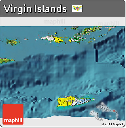 Flag 3D Map of Virgin Islands, satellite outside, flag aligned to the middle