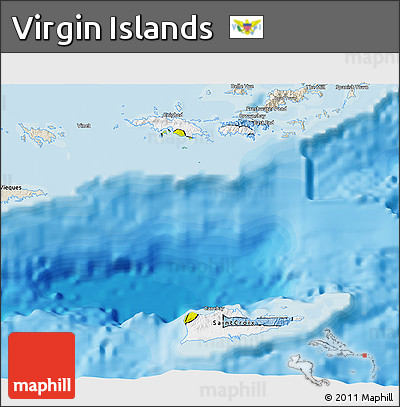 Flag 3D Map of Virgin Islands, shaded relief outside, bathymetry sea, flag rotated