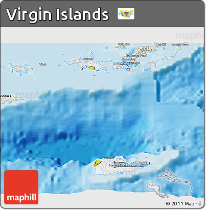 Flag 3D Map of Virgin Islands, shaded relief outside, bathymetry sea, flag rotated