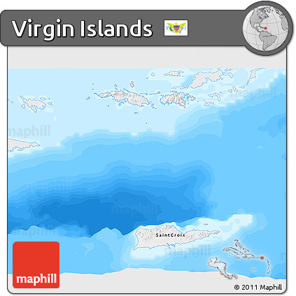 Flag 3D Map of Virgin Islands, single color outside, bathymetry sea, flag centered