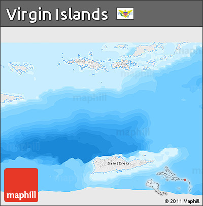 Flag 3D Map of Virgin Islands, single color outside, bathymetry sea, flag centered