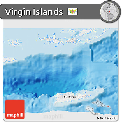 Flag 3D Map of Virgin Islands, single color outside, bathymetry sea, shaded relief sea, flag centered