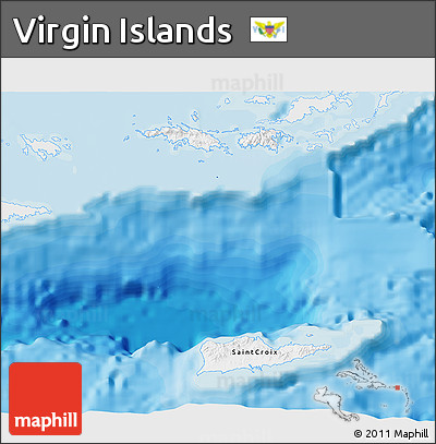 Flag 3D Map of Virgin Islands, single color outside, bathymetry sea, shaded relief sea, flag centered