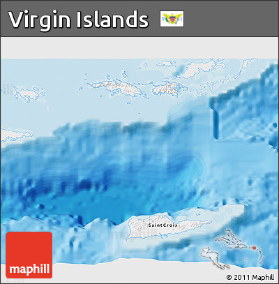 Flag 3D Map of Virgin Islands, single color outside, bathymetry sea, shaded relief sea